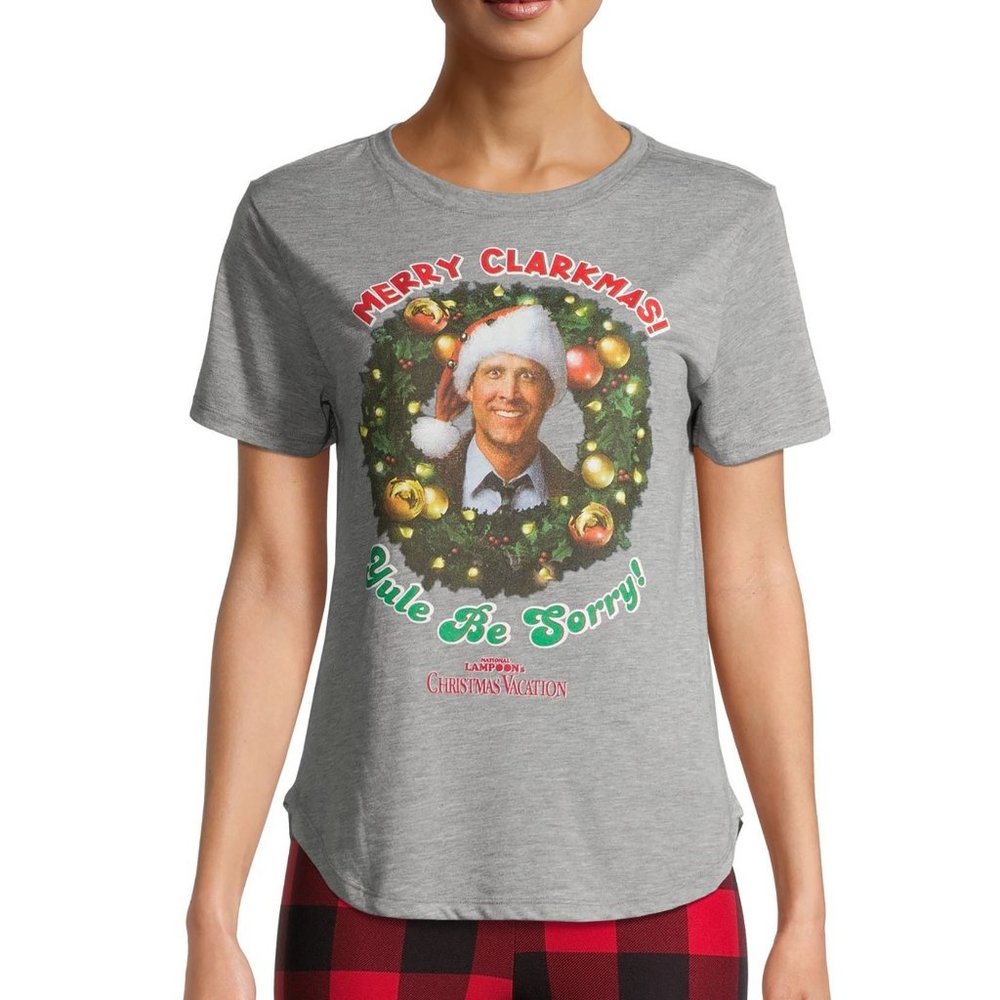 Juniors MERRY CLARKMAS! National Lampoon's Christmas T-Shirt Size Lar 11/13 NWT